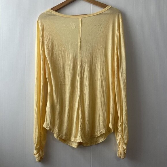 Anthropologie Pilcro Modal Yellow Ruched Sleeves Boho Semi Sheer Top Sz L - Picture 2 of 15